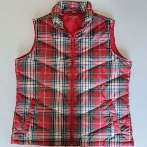Lands End Holiday Red Tartan Plaid Quilted Puffer Down Vest MP 10/12 Cabincore